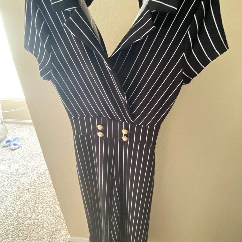 Black and White Striped Jumpsuit